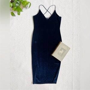 Boohoo Midnight Blue Velvet Strappy Slip Dress size 6